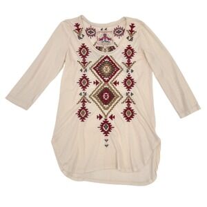 Johnny Was JW Los Angeles Embroidered Tribal Southwest Long Sleeve Tunic Top S
